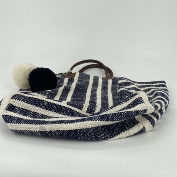 Crown & Ivy Women's Tote Bag Blue Ivory 100% Cotton Shopping Gym Beach - Picture 3 of 12